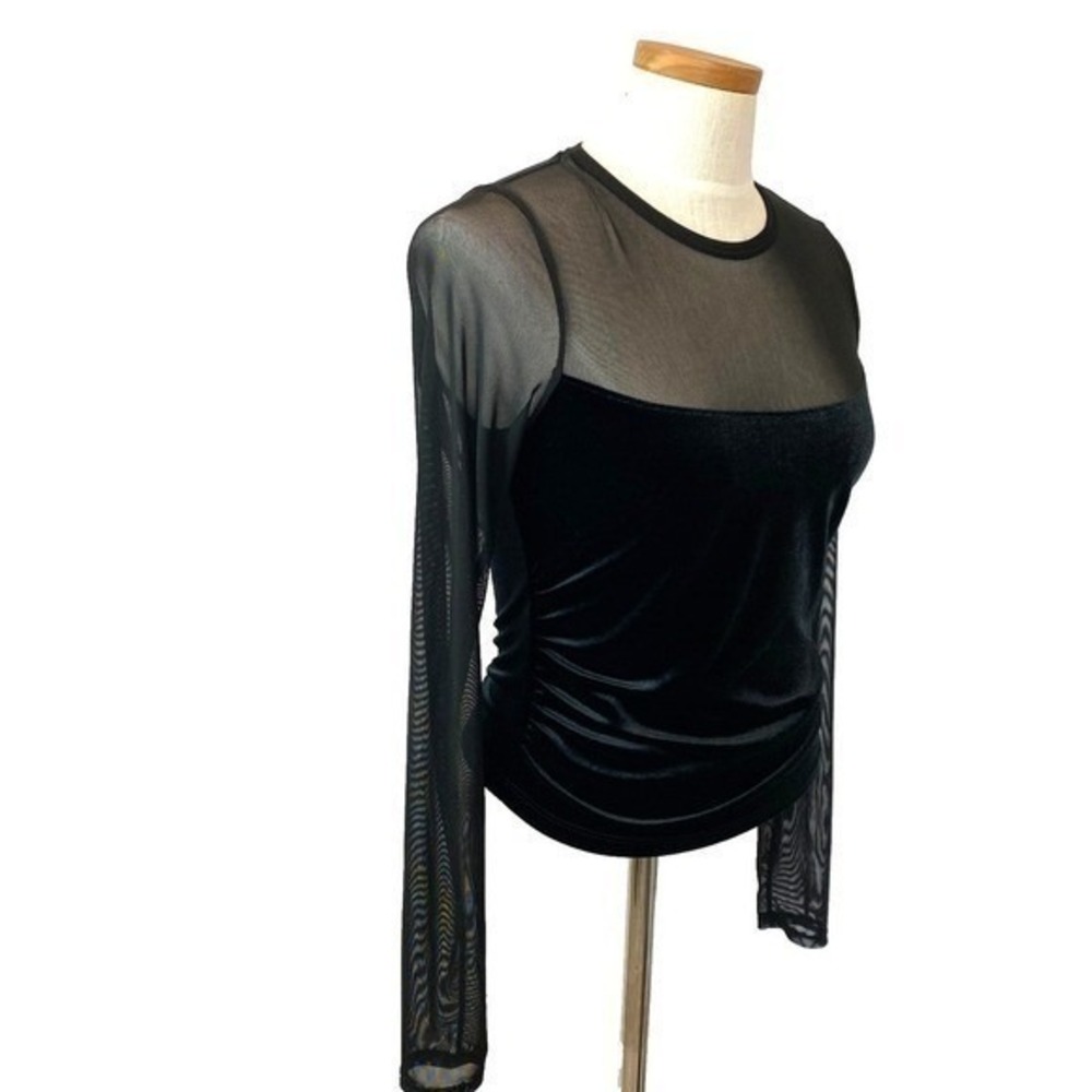 Y2K Whimsigoth Sheer Velvet Mesh Long Sleeve Top Women M Black Fairy Grunge‎ - Picture 9 of 10
